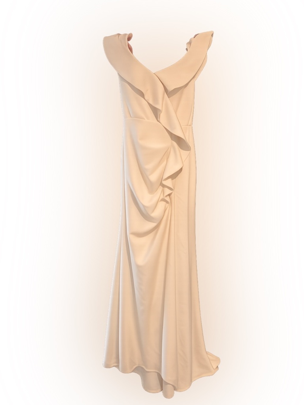 TFNC Cream V-Neck Ruffle Front Maxi Gown